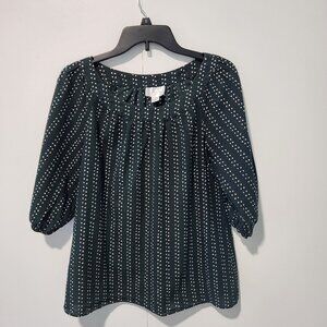 Ann Taylor LOFT Black with White Dots Short Sleeve Cotton Blouse - Size 10